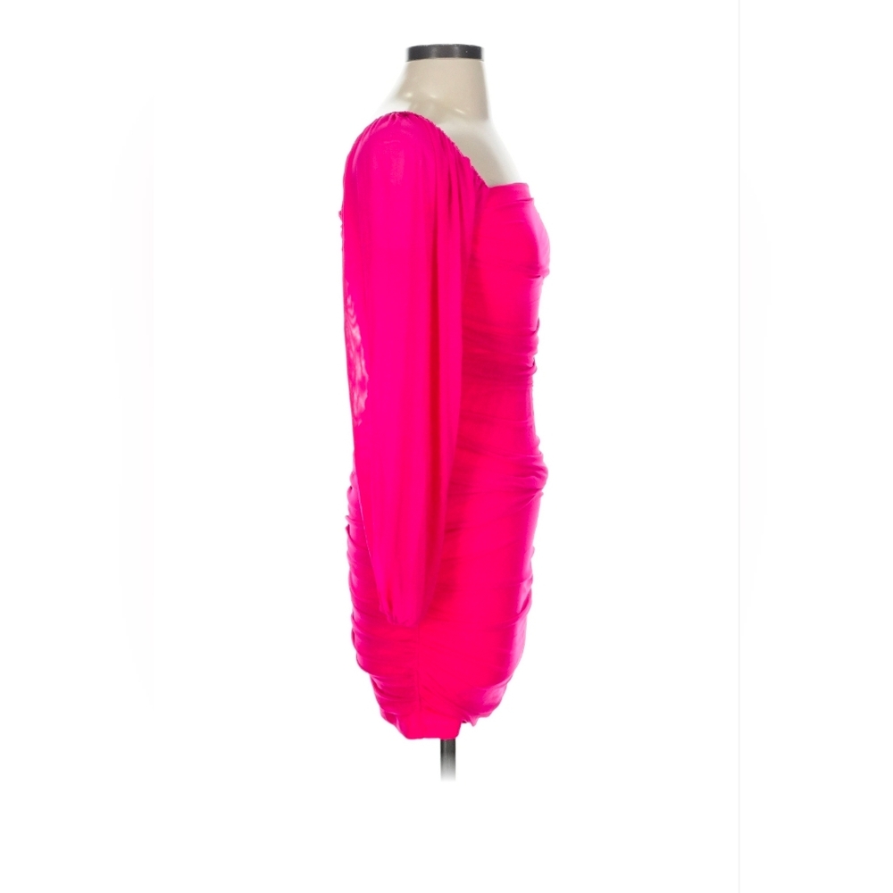 Fuchsia Square-Neck Ruched Long-Sleeve Mini Dress - Picture 3 of 6